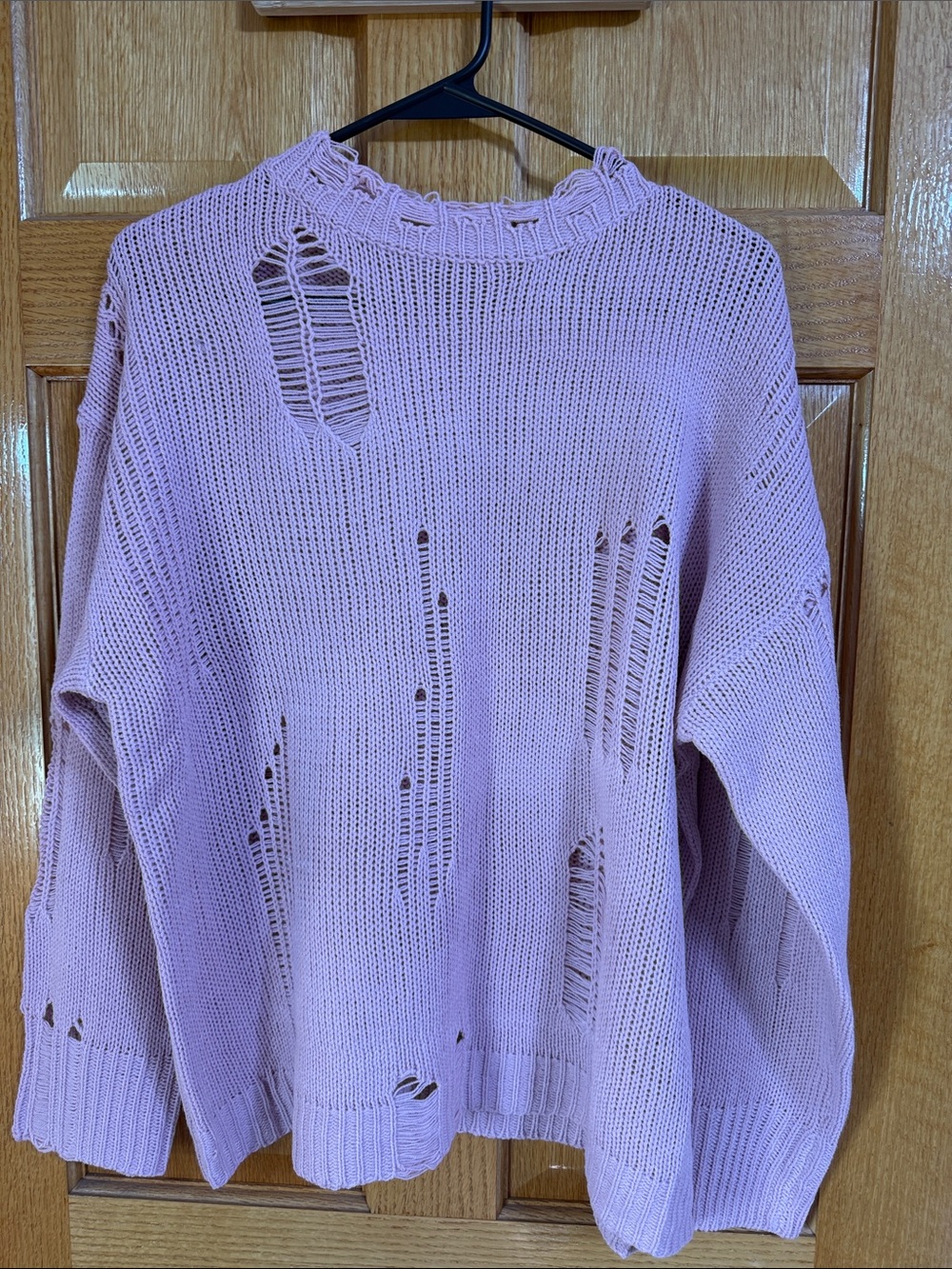 Papermoon Lilac Distressed Open-Knit Crewneck Sweater